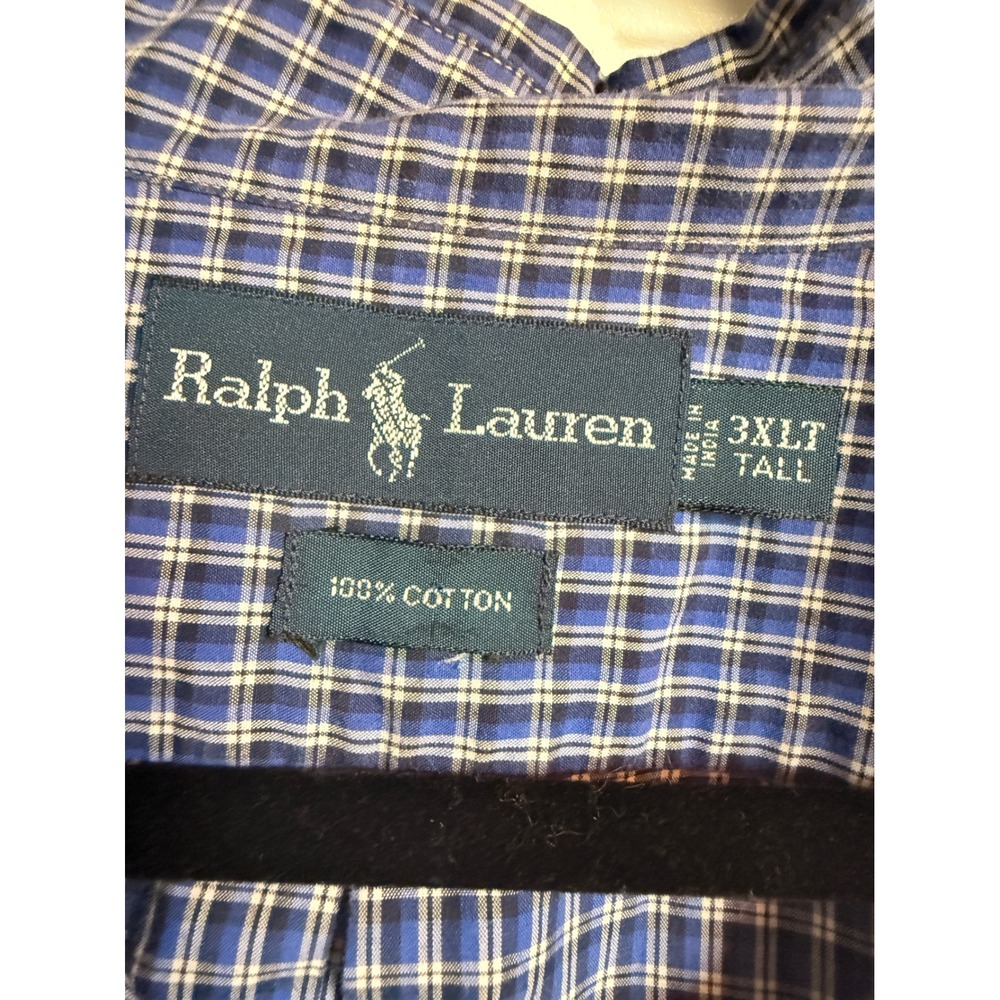 Spring Preppy Ralph Lauren Mens 3XLT Blue‎ Plaid Short Sleeve Button Down Shirt - Picture 3 of 7